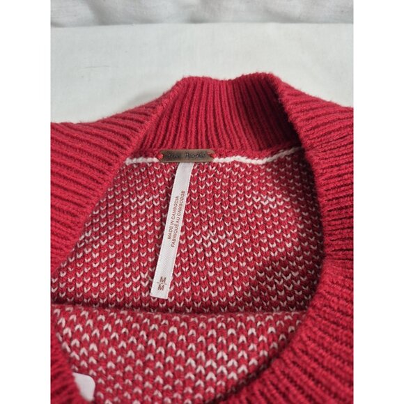 Free People Cropped Sweater Women's Size M Red Easy Street Patterned Boxy (52) - Picture 3 of 8